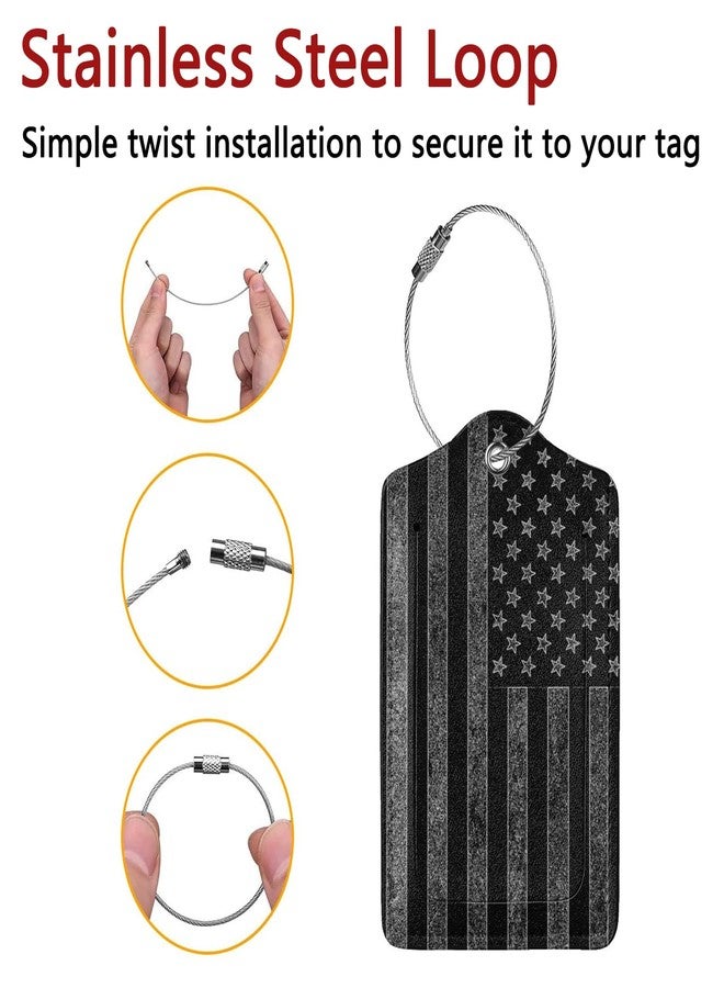 GACCAP 2 Pack Luggage Tags for Suitcase, Privacy Cover ID Label with Stainless Steel and Address Card for Travel Bag Backpack Cruise Ship Essentials Tag Men Boys - Black Grey American Flag - Image 2